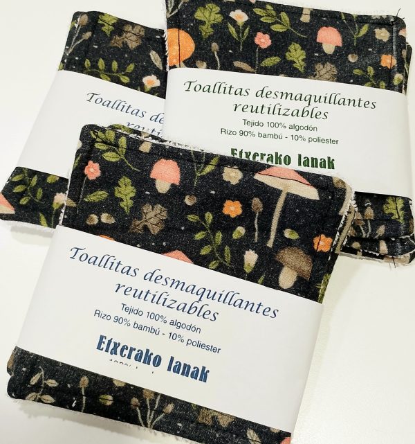 Toallitas desmaquillantes reutilizables Setas